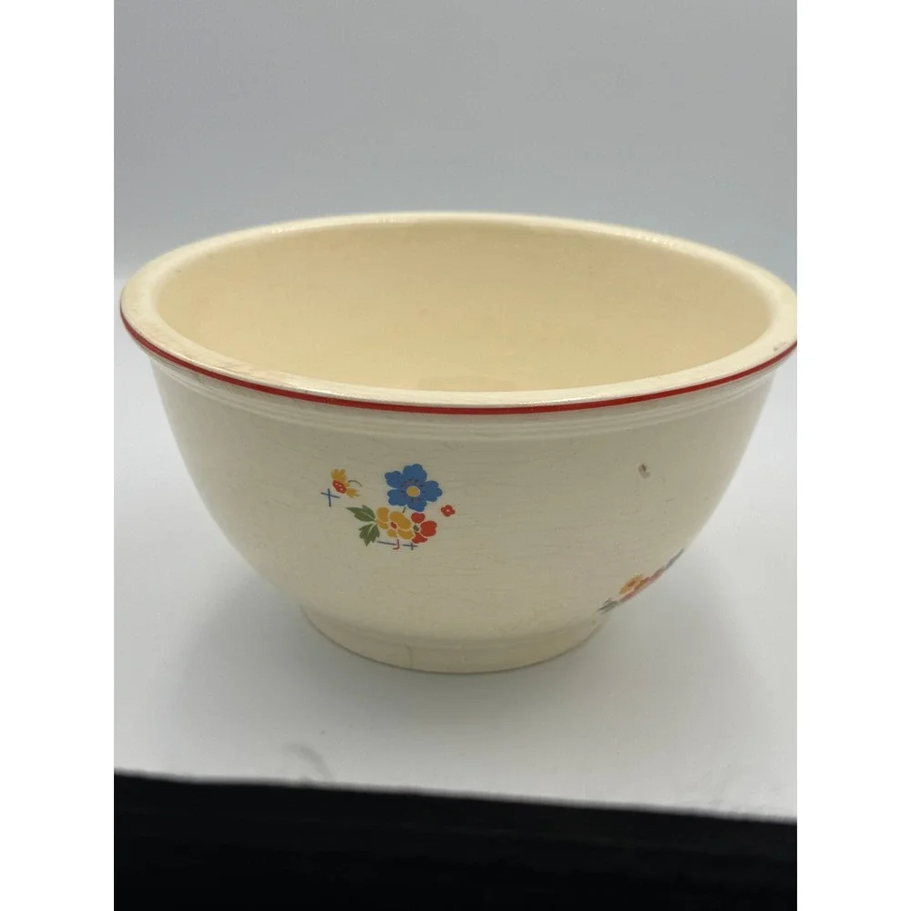 Vintage Homer Laughlin Kitchen Kraft Oven Serve‎ Floral Mixing Bowl Red Rim USA